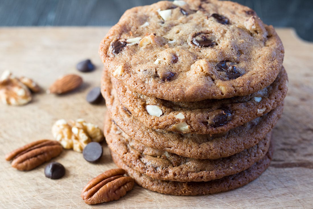 Nutty Chocolate Chip Cookies nuts, peanut butter and nuttella Yum!