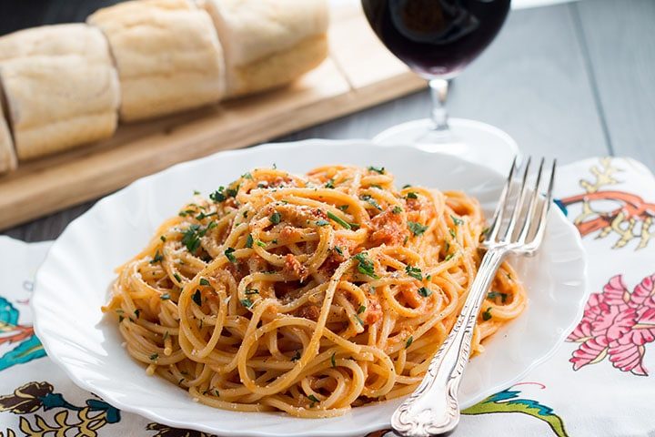 Skinny Spaghetti with Tomato Cream Sauce