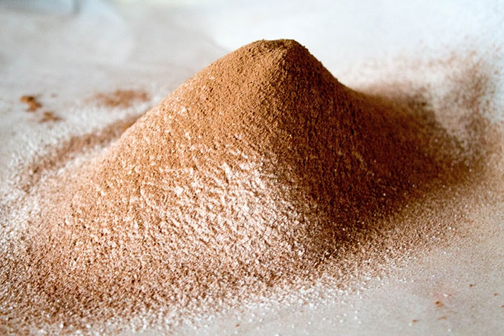 A pile of flour and cocoa powder sifted together