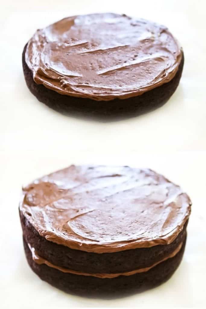frosting spread over two cake layers