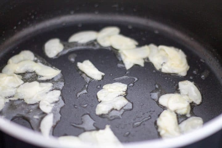 garlic cooking in olive oil