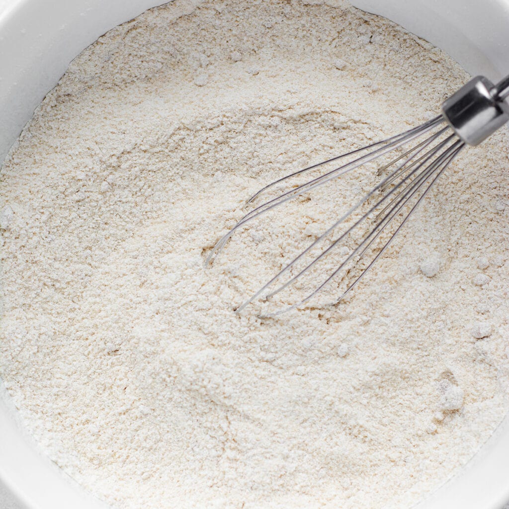 The dry ingredients mixed in a bowl.