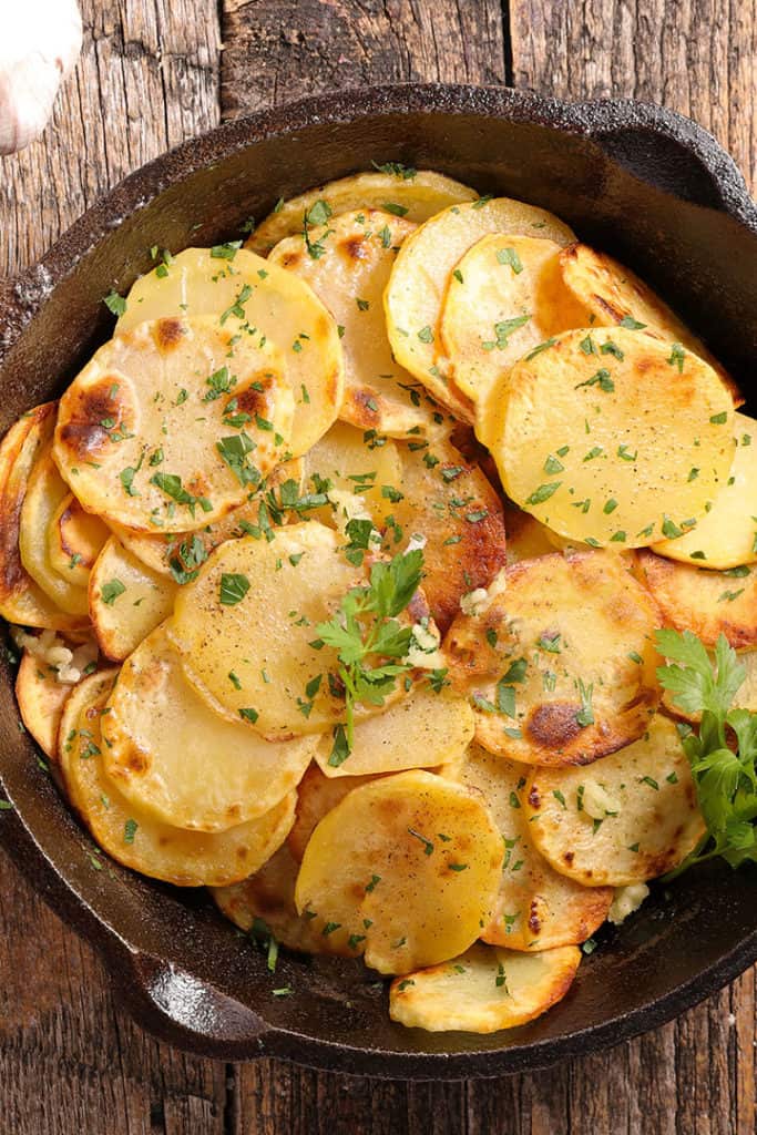 Crispy Garlic Roasted Potatoes fresh out of the oven golden and crispy