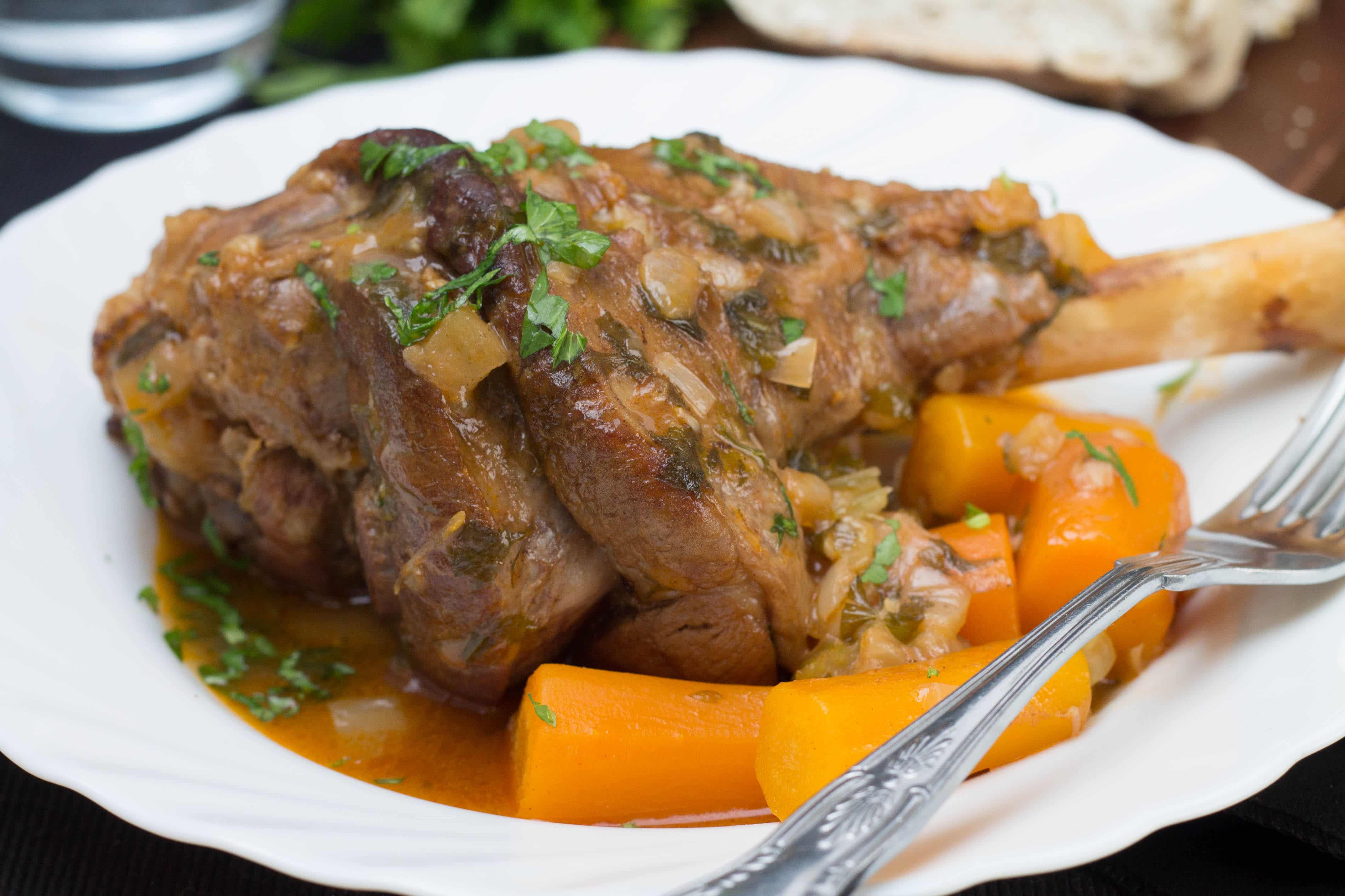 The succulent lamb in a dish, ready to eat.