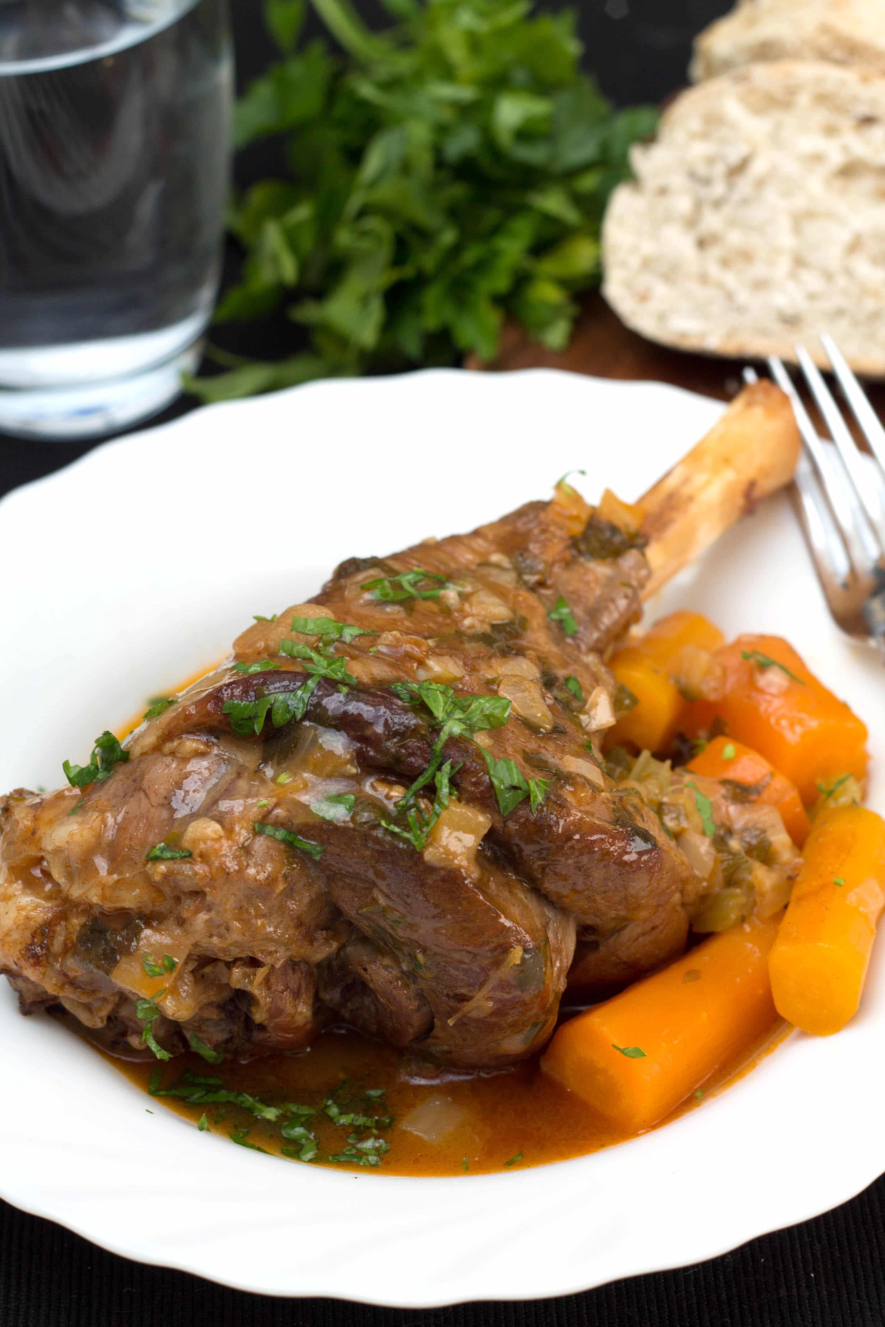 Slow Cooked Lamb Shanks.