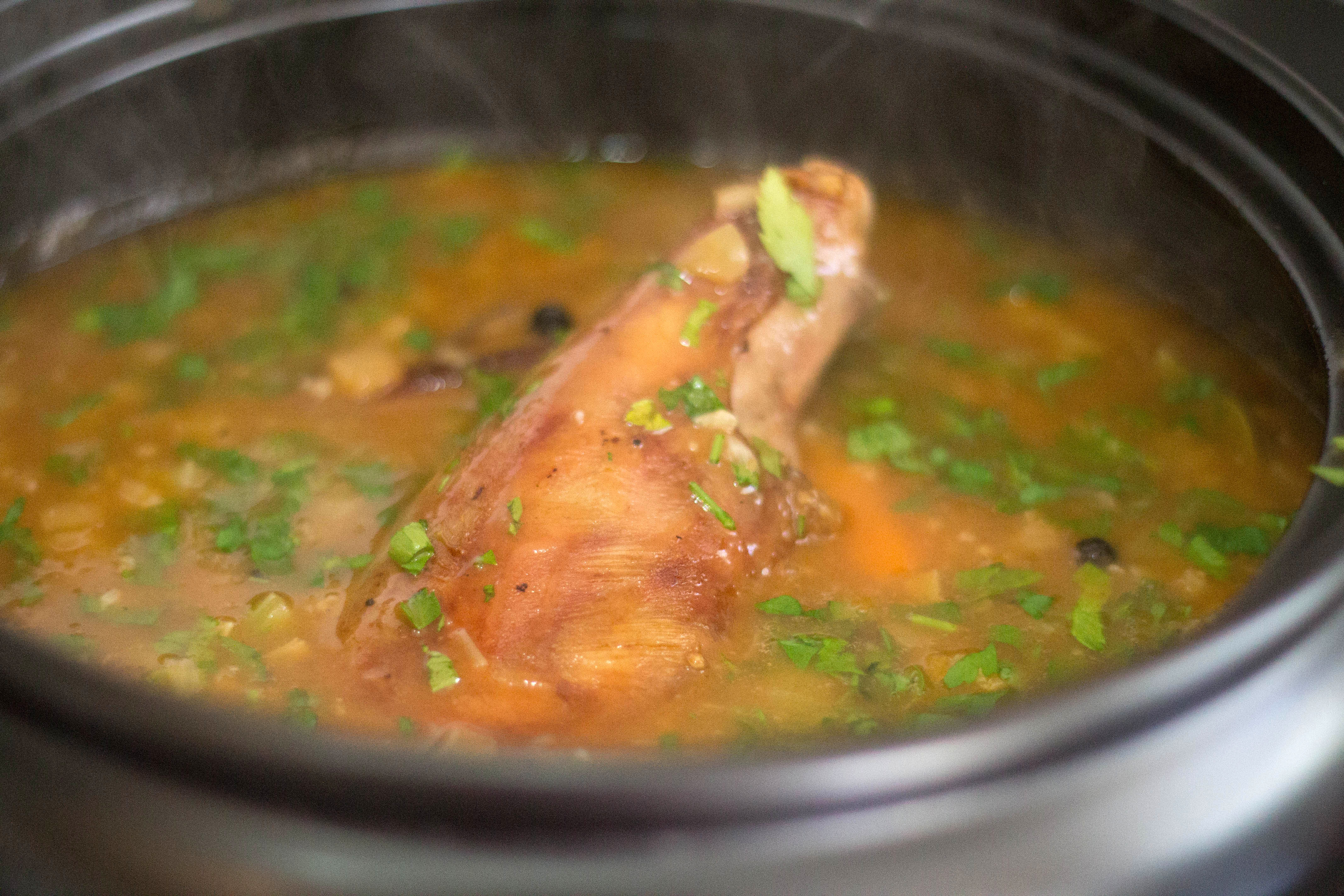 Slow Cooked Lamb Shanks in the broth.