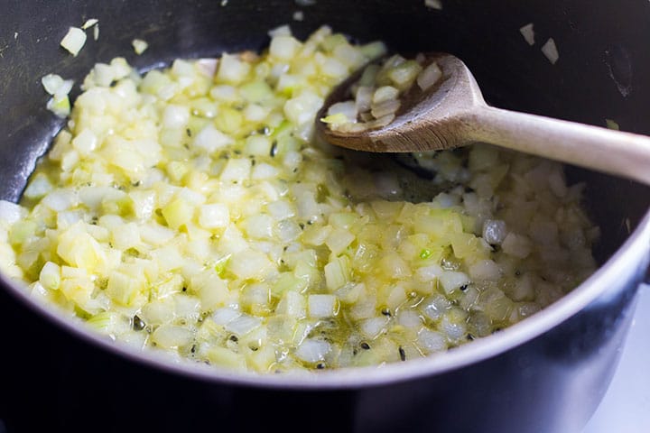 Onions cooking in a pan