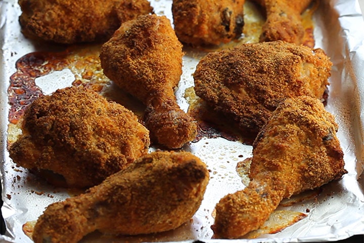 The Fried Chicken fresh from the oven still on the pan