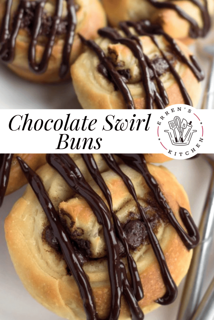 Soft, rich, buttery buns with a chocolate and cinnamon filling and chocolate drizzled on the top.