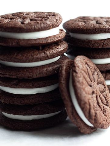 Two stacks of Homemade Oreos with one on it's side up against them