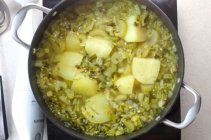 The soup with the extra stock removed