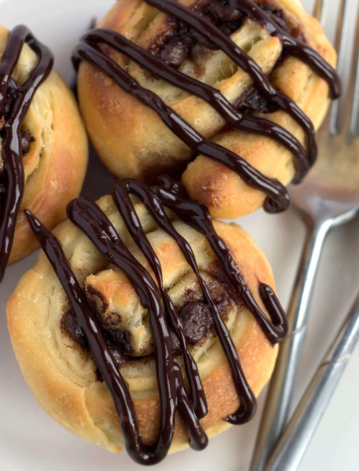 close up of chocolate swirl buns