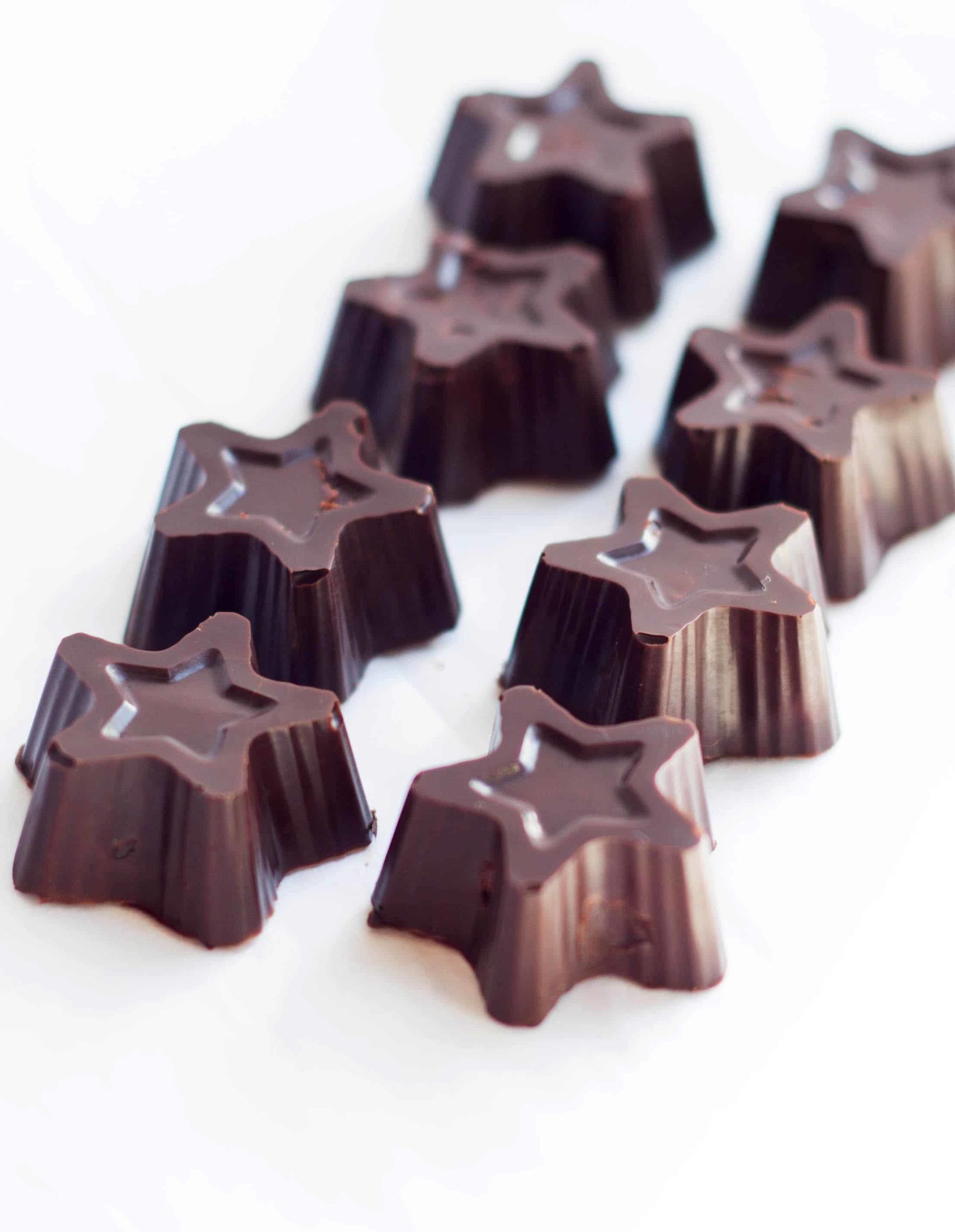 close up of star shaped dark chocolate truffles