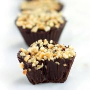 close up of chocolate hazelnut truffle cups