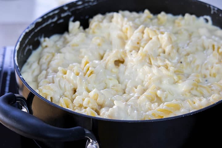 a pot full of Homemade Creamy Mac and Cheese