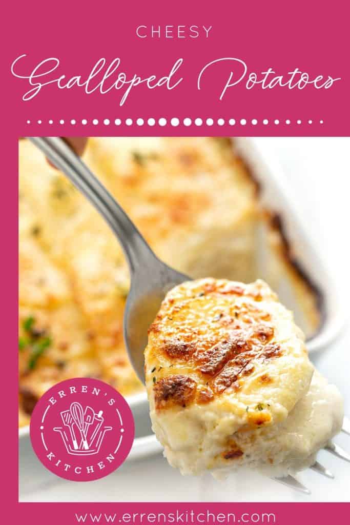 a forkful of cheesy scalloped potatoes