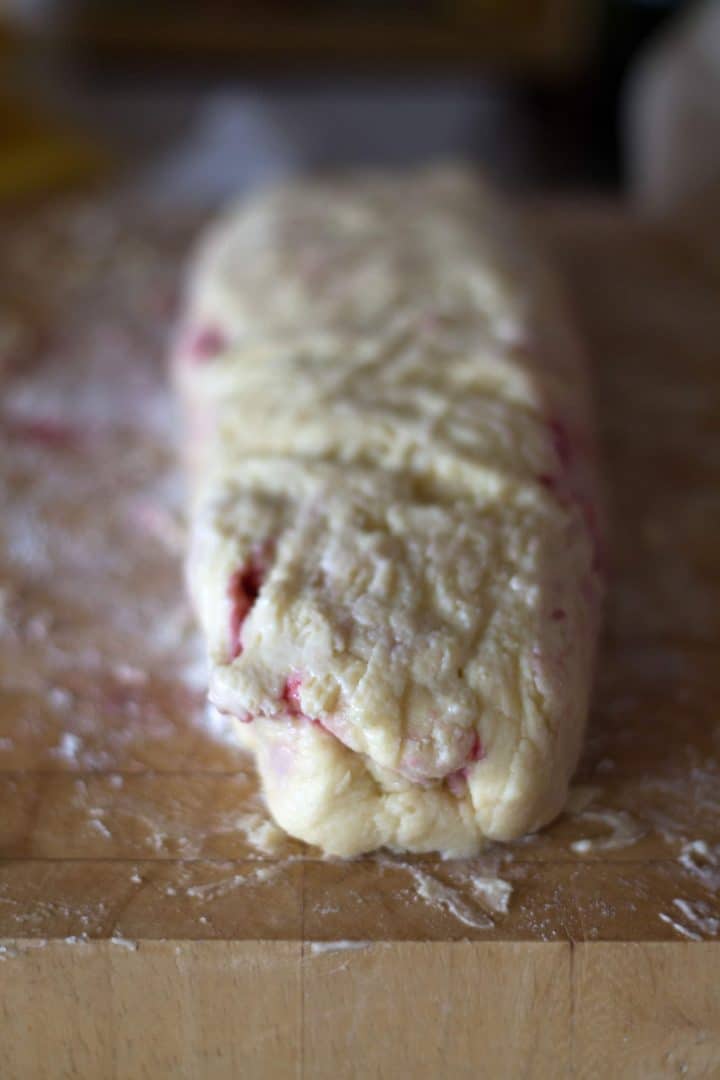 The dough mixed together and shaped to slice