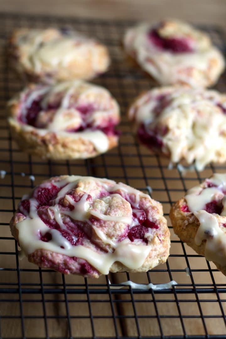 The Iced Raspberry Scones on a cooling rack ready to serve