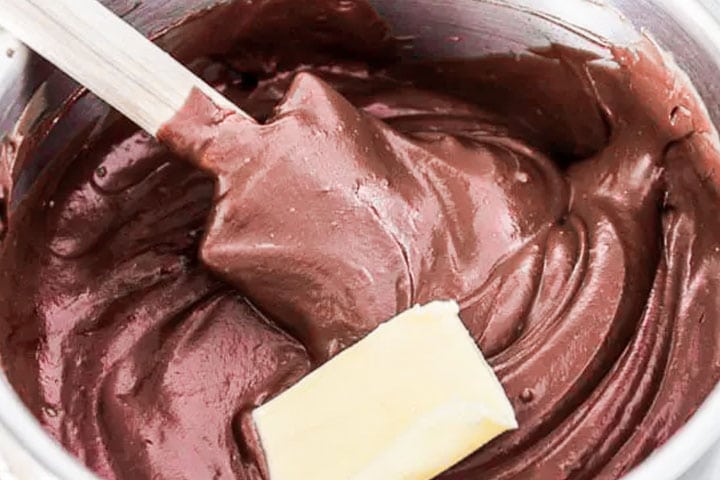 Butter added to the pot with the chocolate pudding.
