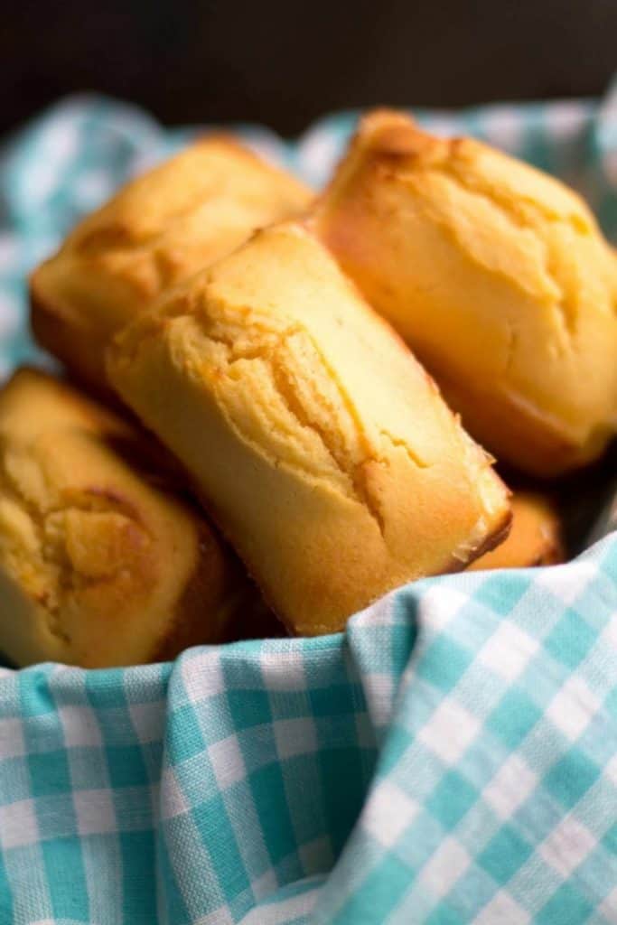 Sweet Cornbread mini loaves in a basket ready to eat