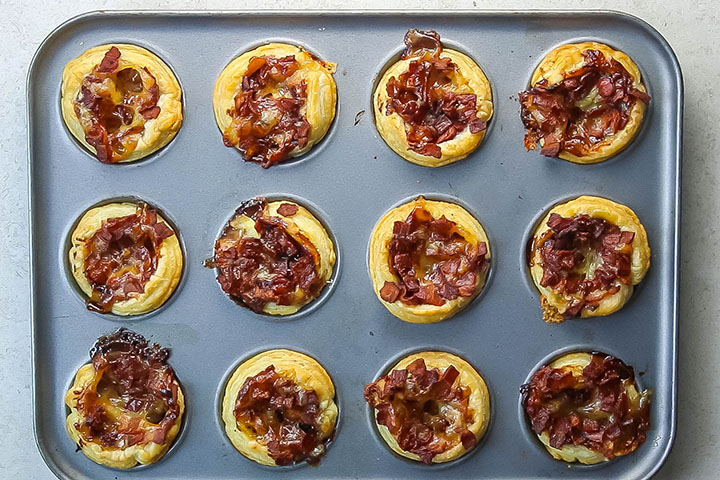 The Cranberry Brie Tarts with Bacon & Red Onion baked in the pan