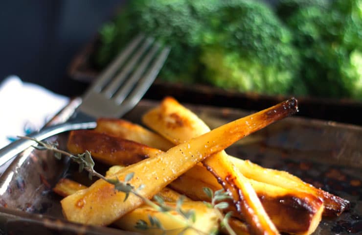 parsnips on a plate with herbs