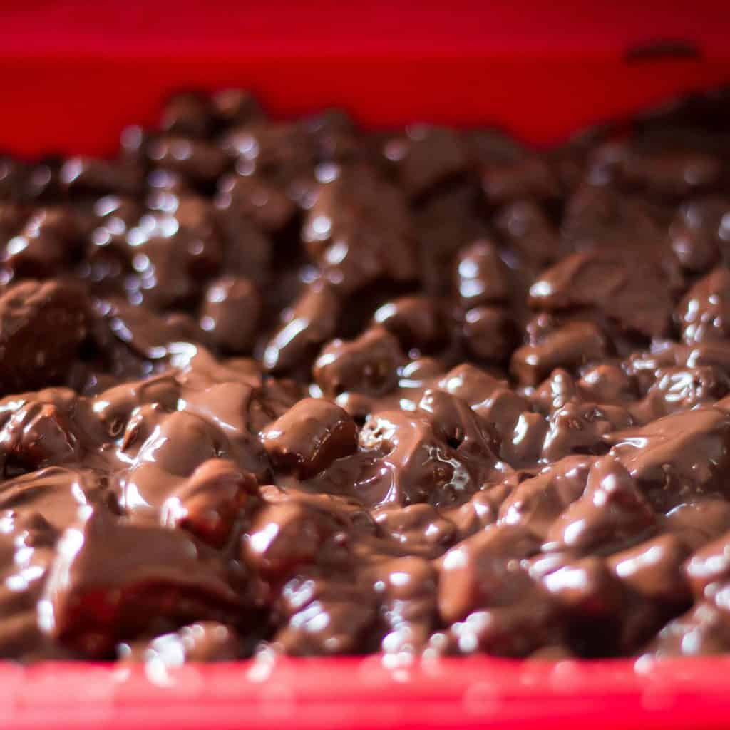 the rocky road mixture spread into a pan