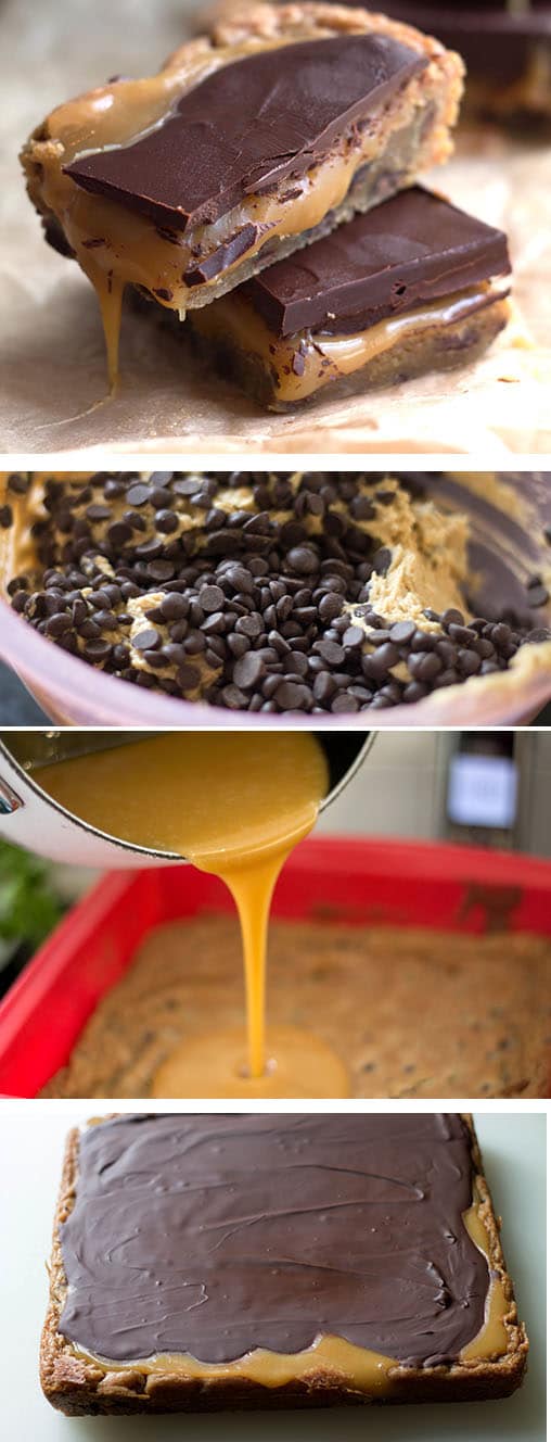 This recipe for Salted Caramel & Dark Chocolate Blondies from Erren's Kitchen is rich and indulgent! It's a recipe you won't soon forget and you'll be making again and again!