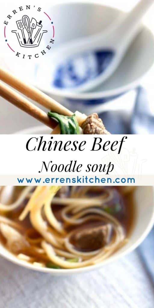 beef noodle soup with chopsticks and noodles