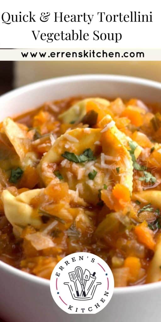 Quick & Hearty Tortellini Vegetable Soup ready to eat