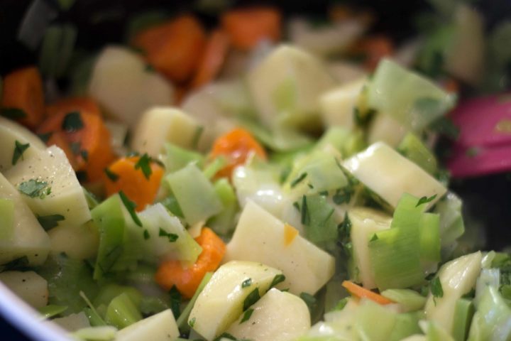 chopped carrot, onion and celery with herbs