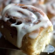 A close up of quick rise cinnamon buns