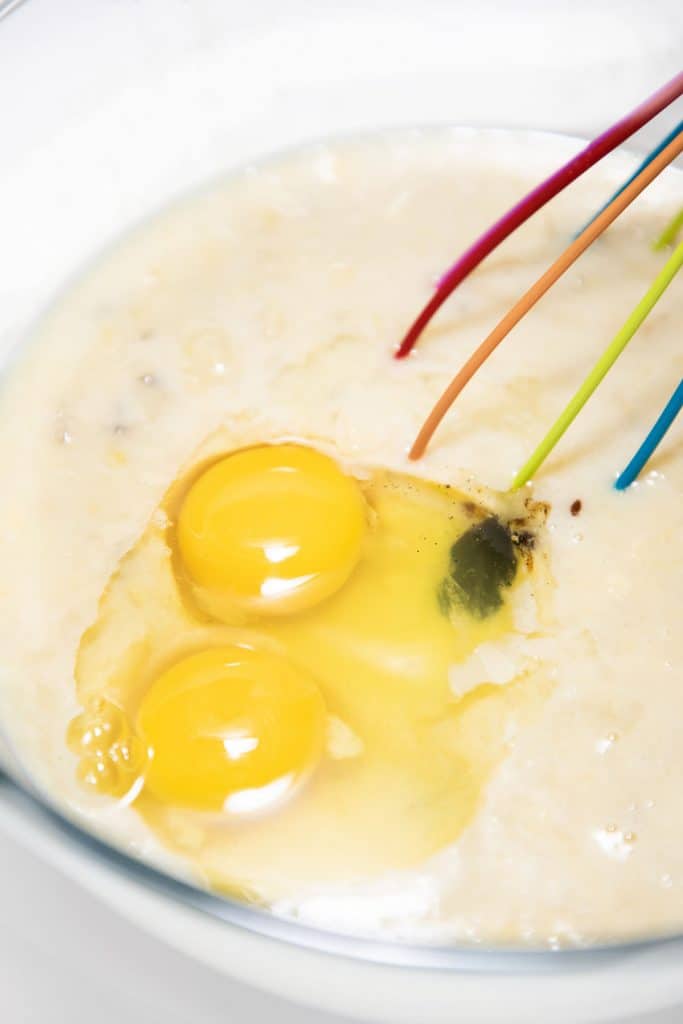 the eggs, vanilla and buttermilk added to the batter
