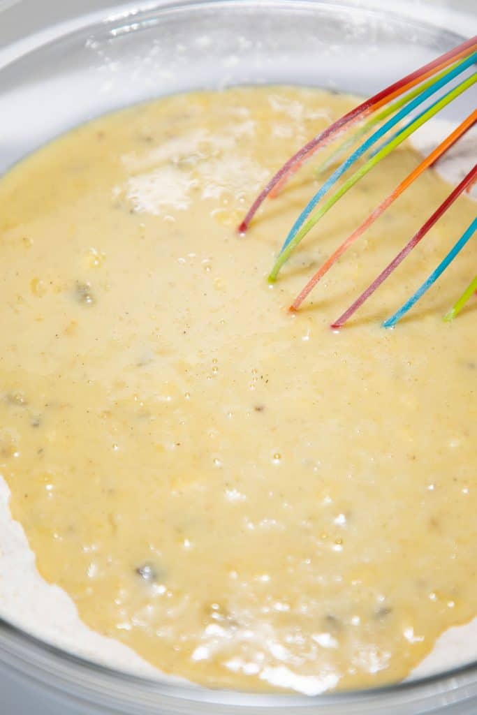 the banana mixture added to the flour mixture