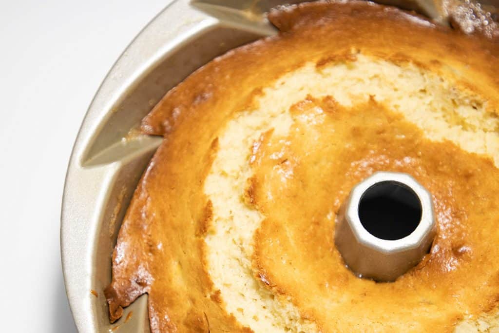 a freshly baked Bundt Cake in the pan