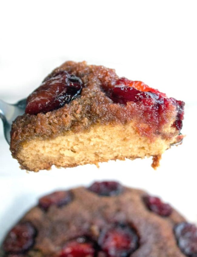This classic plum upside-down cake from Erren's Kitchen makes a lovely center piece to any table. The fruit and sugar make sticky, sweet sauce. Serve it warm for even more of a treat!