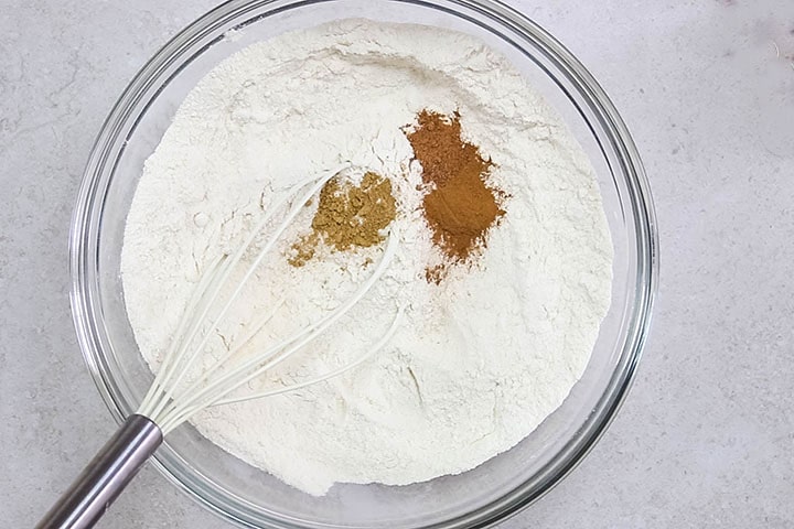 The spices added to the bowl with the dry ingredients