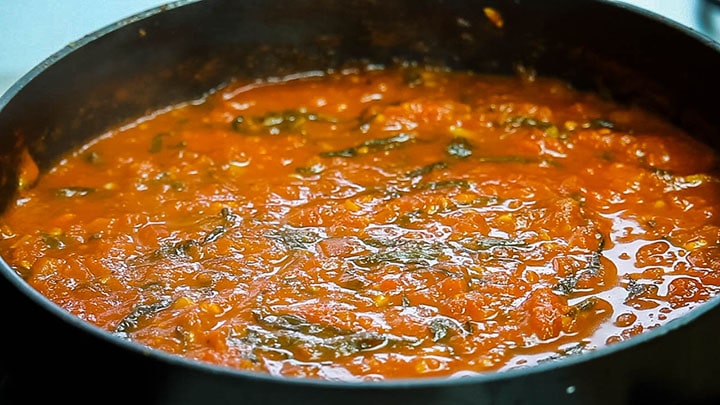 tomato sauce cooked in a pan