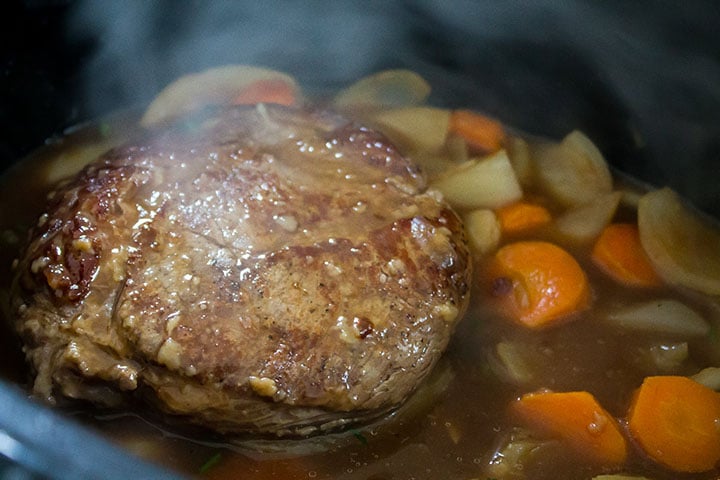 The brisket added to the soup to simmer