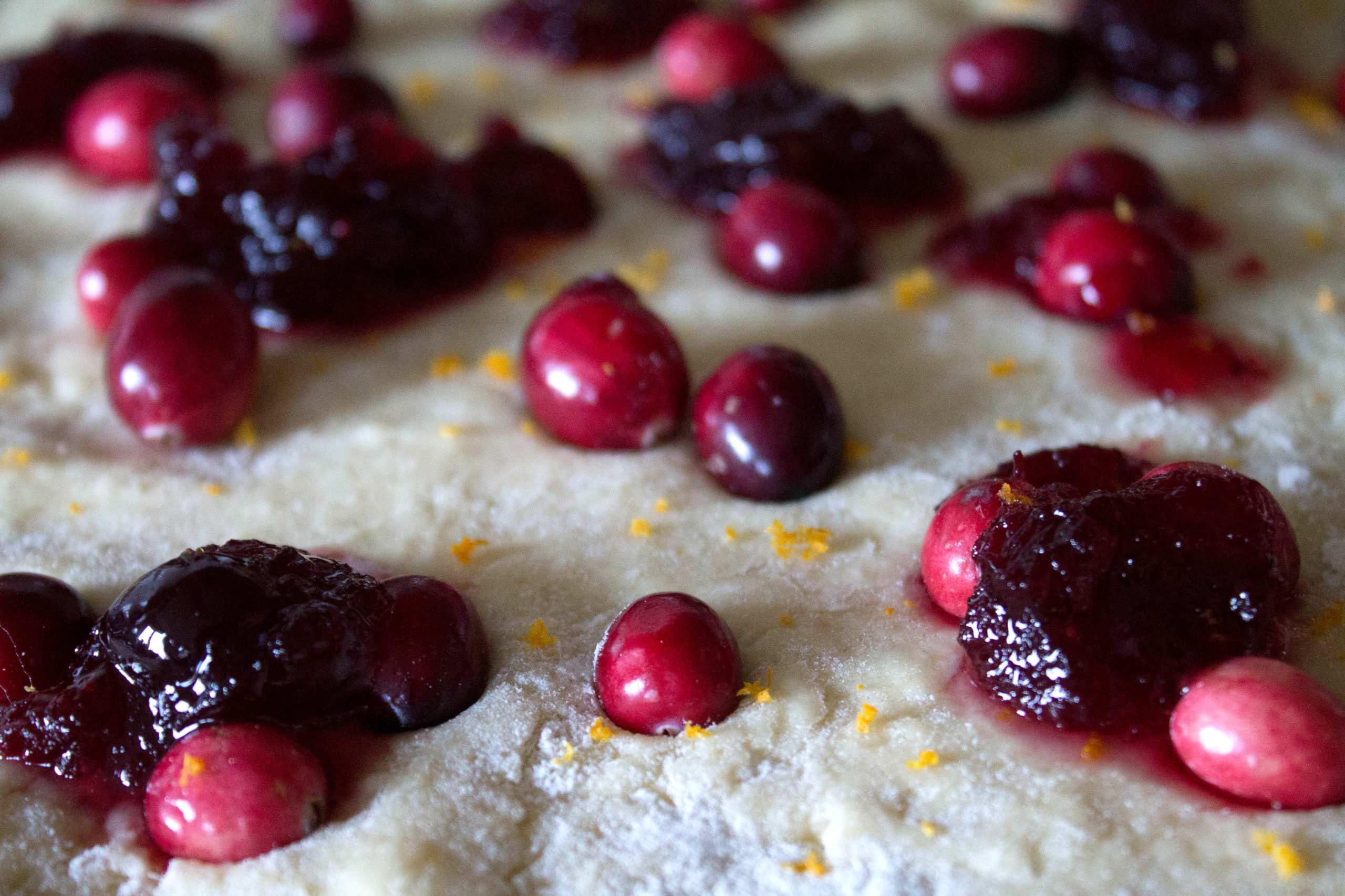 scone dough with cranberries and grated orange zest