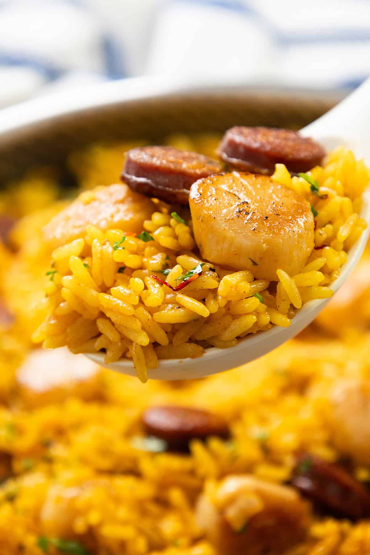 Easy One Pot Scallops & Chorizo Paella