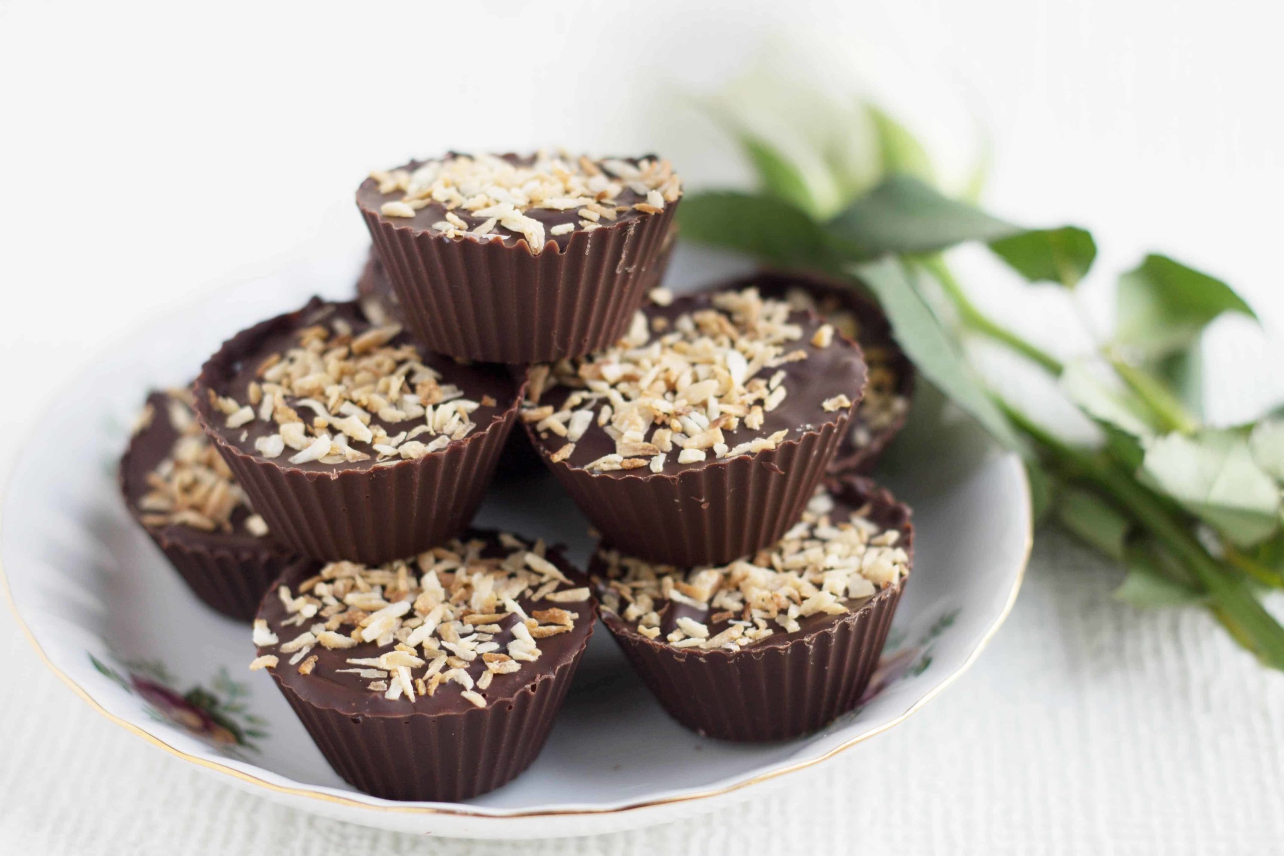 a plate of homemade coconut mounds ready to eat