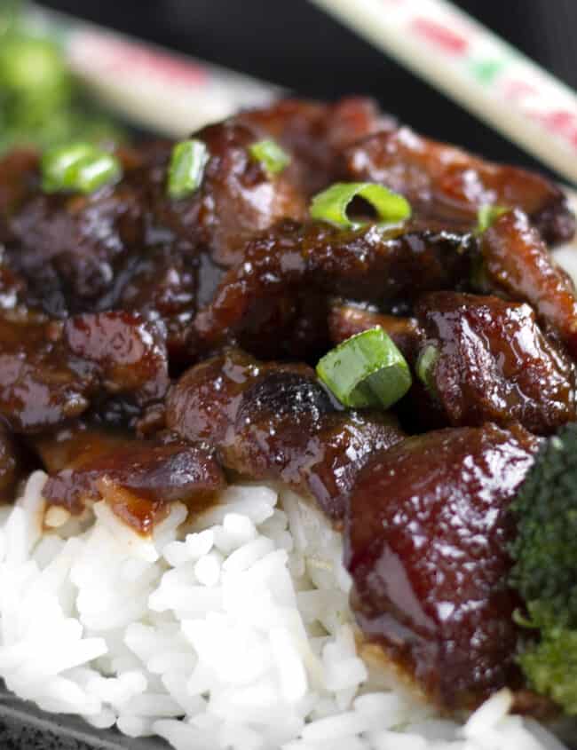 a close up photo of on a black plate