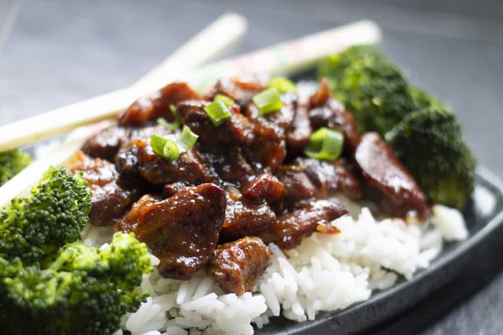 Slow Cooker Honey Soy Chicken on a bed of white rice