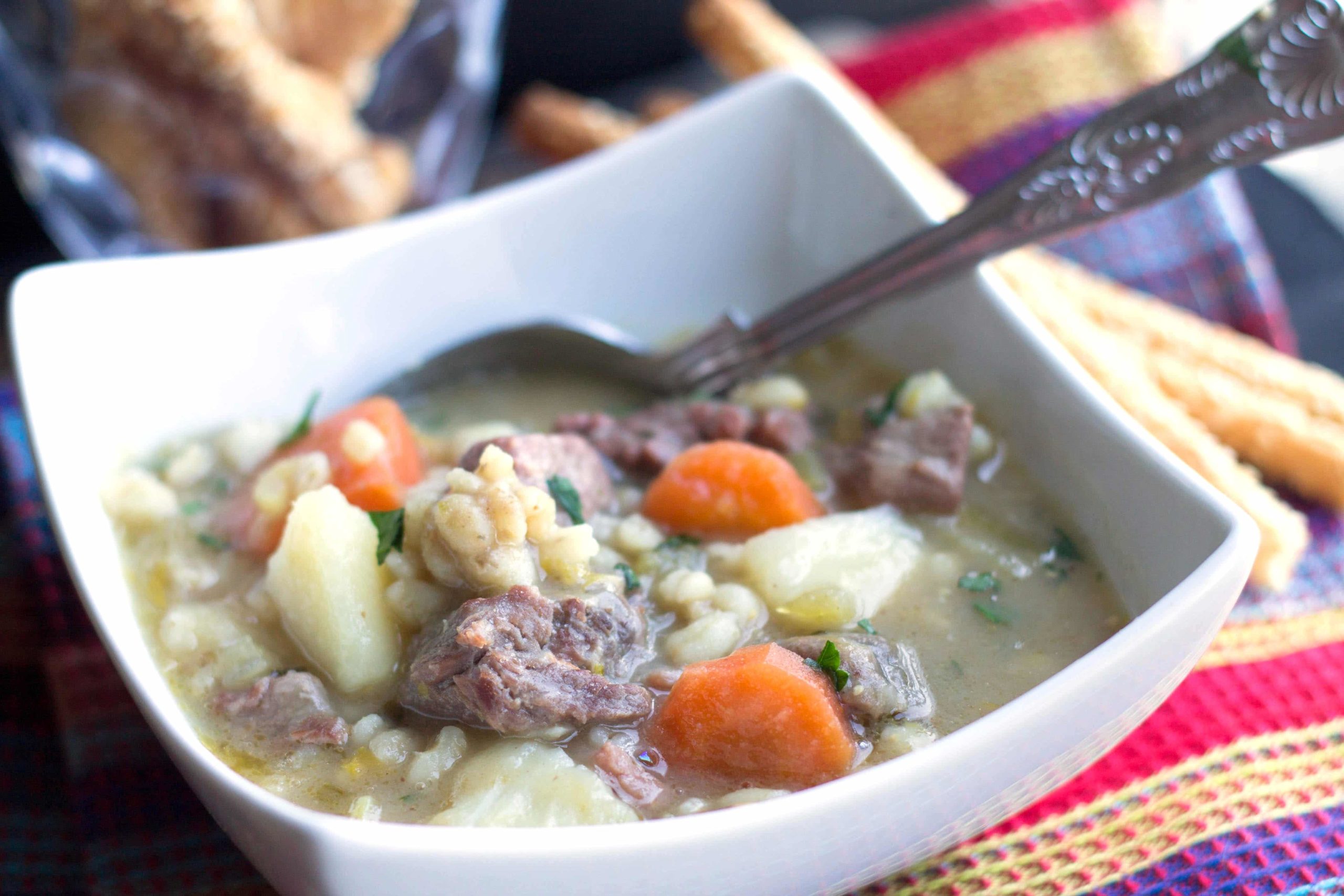 Classic Irish Stew in a bowl with a spoon