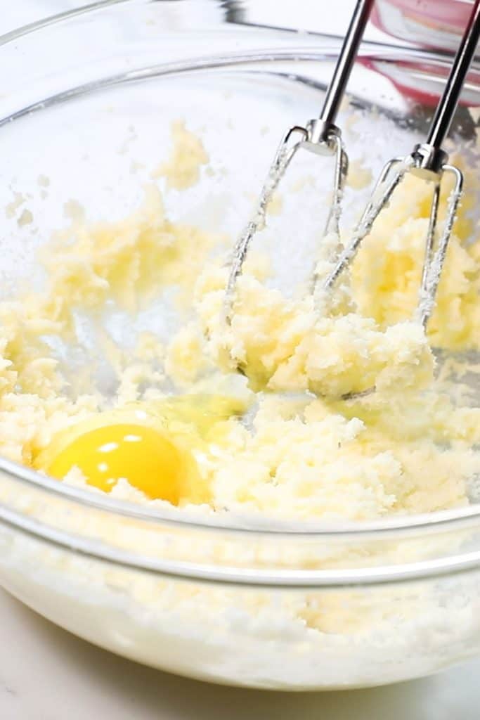 eggs added to the butter and sugar mixture