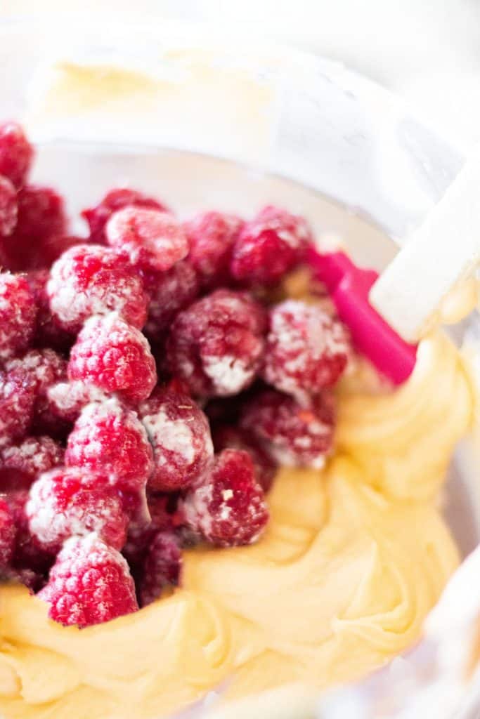 raspberries added to cake batter