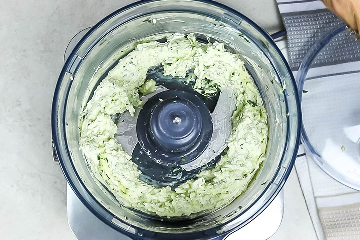 The feta mixture in the food processor