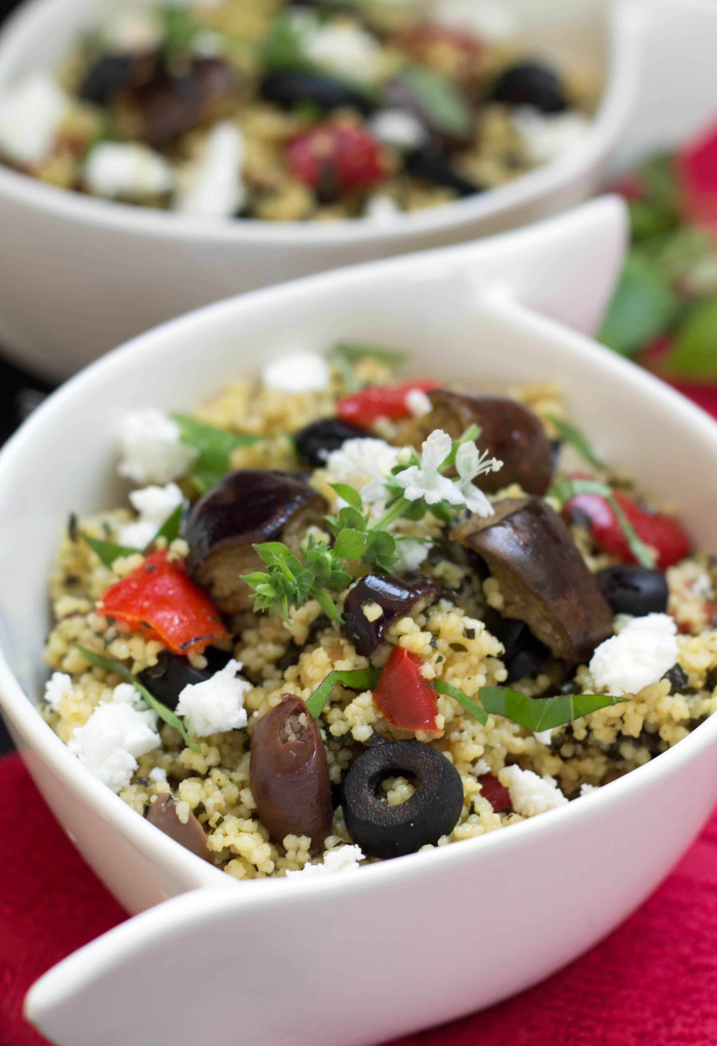 Roasted Eggplant Couscous Salad - A delicious Mediterranean flavored salad.