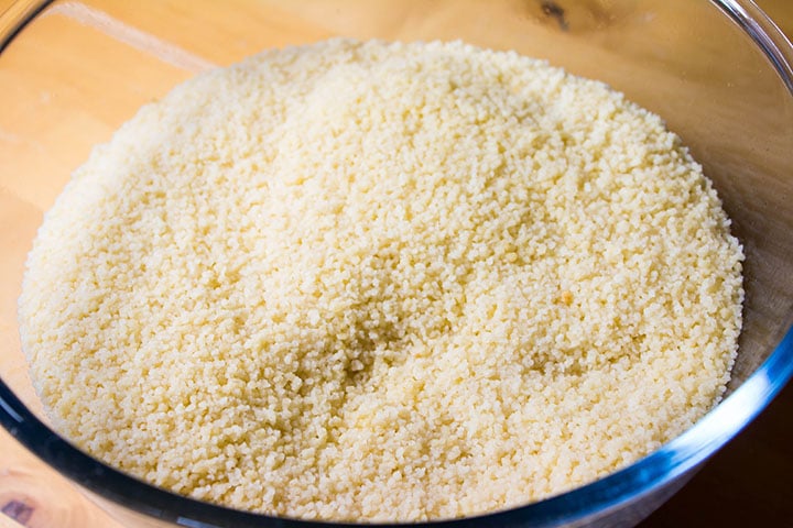 The couscous with all of the water absorbed into it